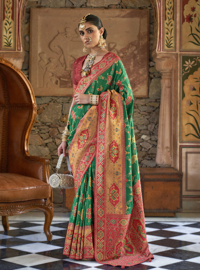 Rama Green Silk Banarasi Brocade Woven Wedding Saree