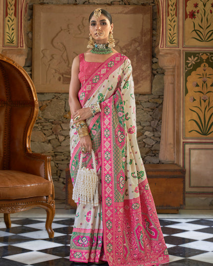 Pearl White Silk Banarasi Brocade Woven Wedding Saree