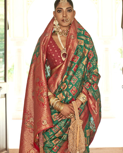 Rama Green Silk Banarasi Brocade Woven Wedding Saree