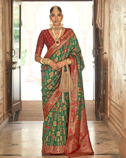 Rama Green Silk Banarasi Brocade Woven Wedding Saree