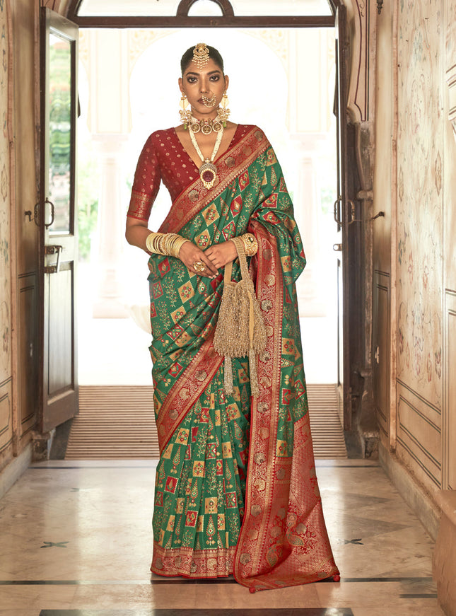 Rama Green Silk Banarasi Brocade Woven Wedding Saree