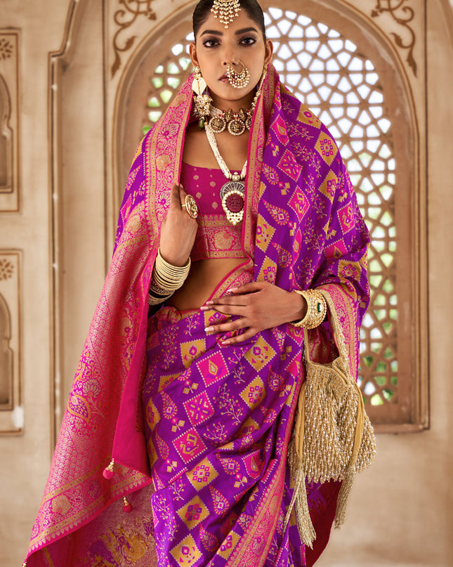 Magenta Silk Banarasi Brocade Woven Wedding Saree