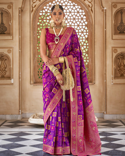 Magenta Silk Banarasi Brocade Woven Wedding Saree