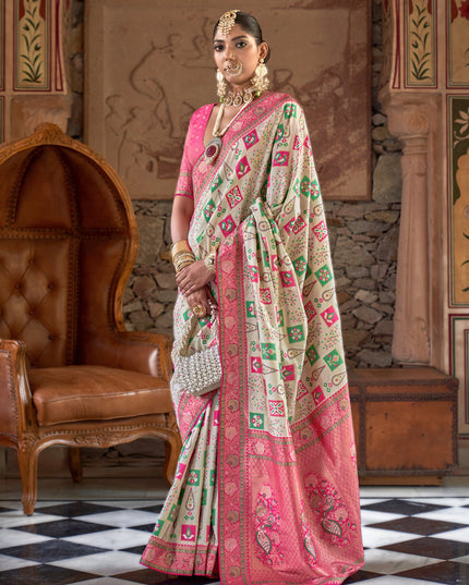 Pearl White Silk Banarasi Brocade Woven Wedding Saree