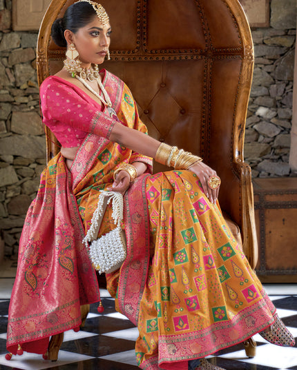 Golden Yellow Silk Banarasi Brocade Woven Wedding Saree