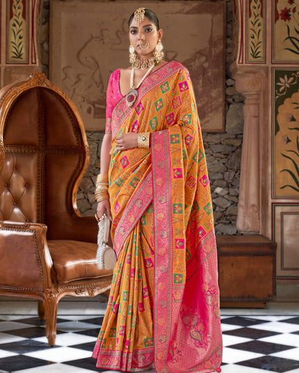 Golden Yellow Silk Banarasi Brocade Woven Wedding Saree