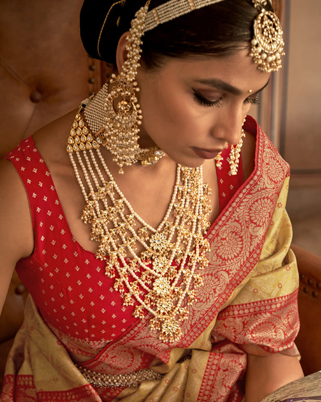 Yellow Silk Banarasi Brocade Zari Woven Saree