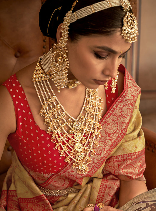 Yellow Silk Banarasi Brocade Zari Woven Saree