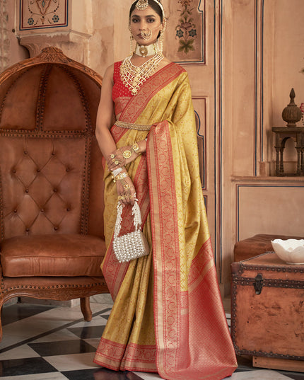 Yellow Silk Banarasi Brocade Zari Woven Saree