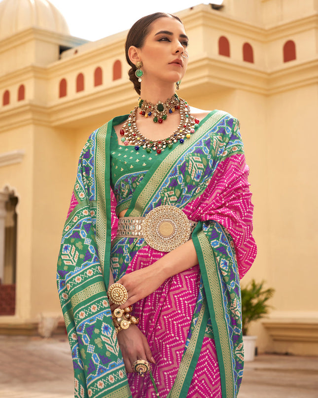 Rani Pink Silk Digital Printed Saree