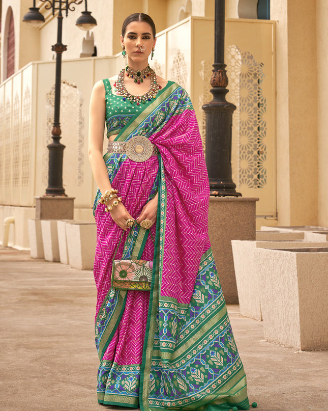 Rani Pink Silk Digital Printed Saree