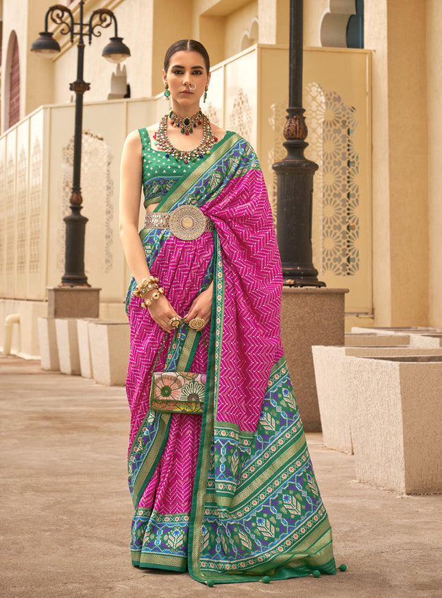 Rani Pink Silk Digital Printed Saree