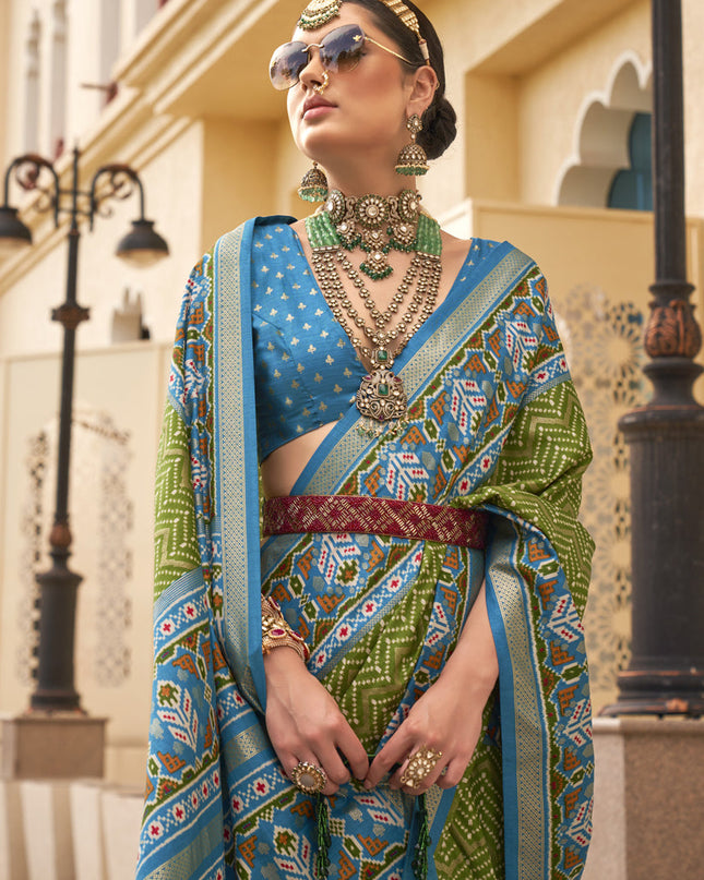 Olive Green Silk Digital Printed Saree