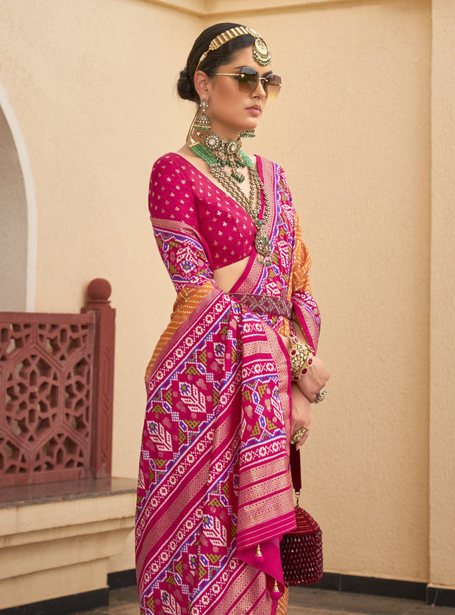 Orange Silk Digital Printed Saree