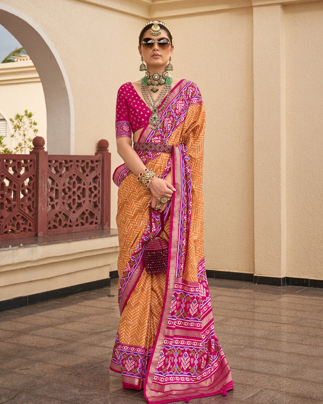 Orange Silk Digital Printed Saree
