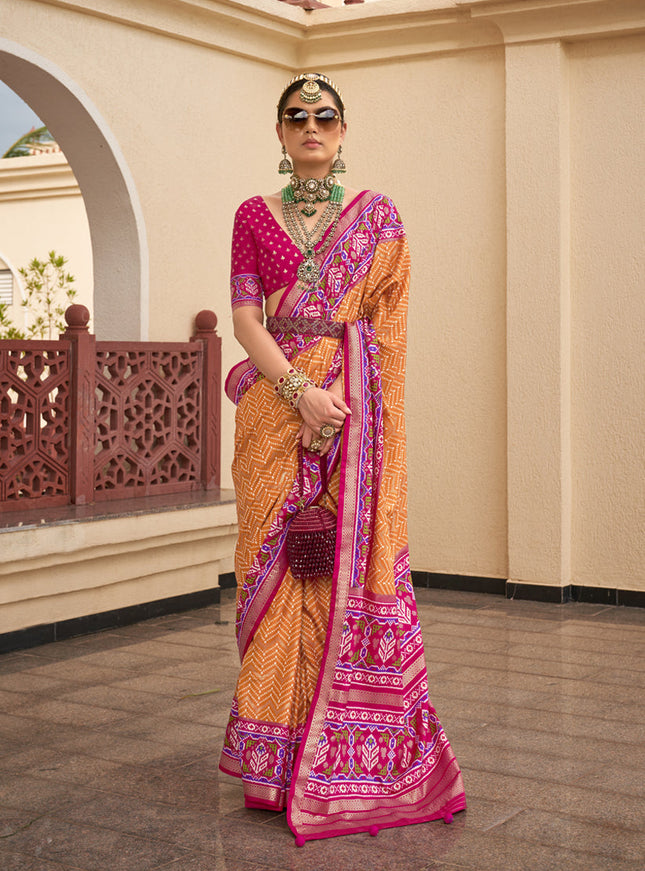 Orange Silk Digital Printed Saree