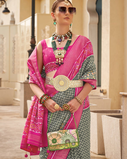 Grey Silk Digital Printed Saree