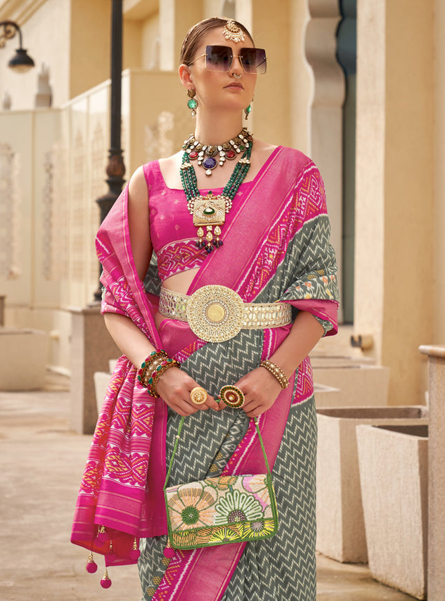 Grey Silk Digital Printed Saree