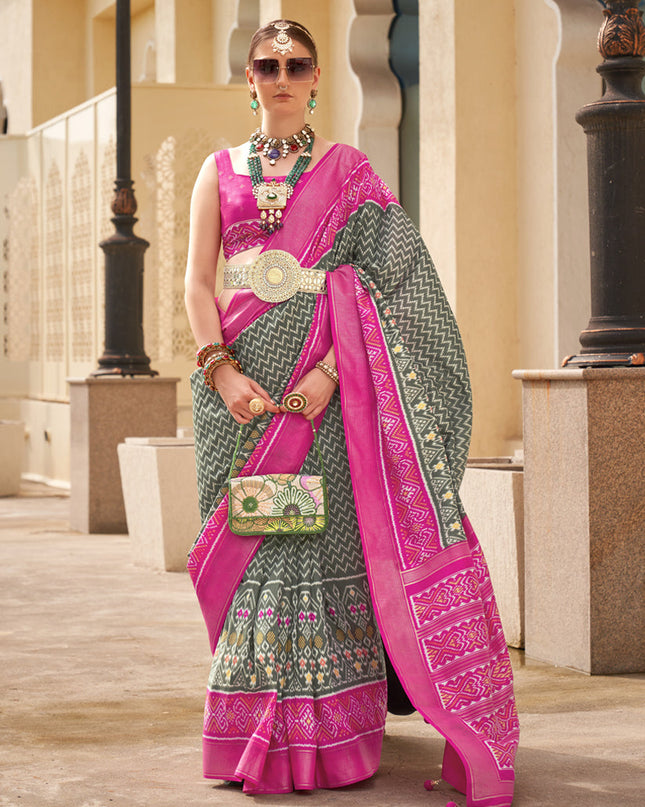 Grey Silk Digital Printed Saree