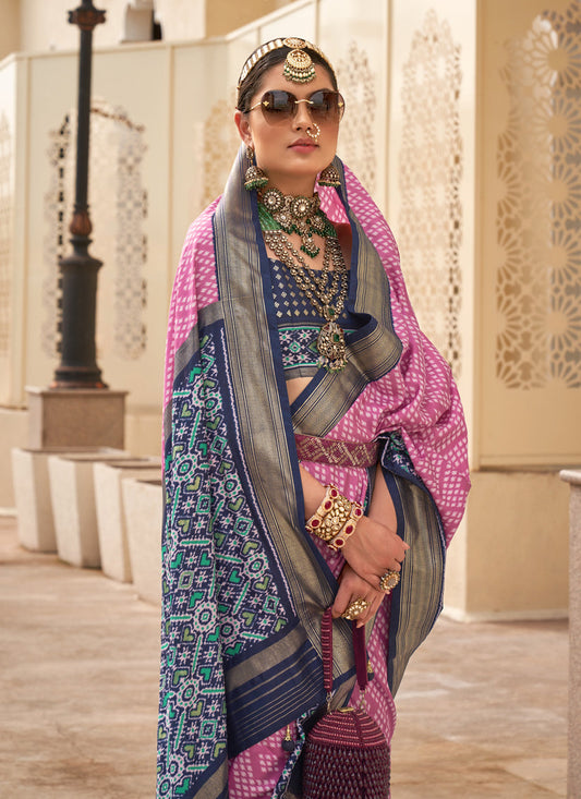 Pink Silk Digital Printed Saree