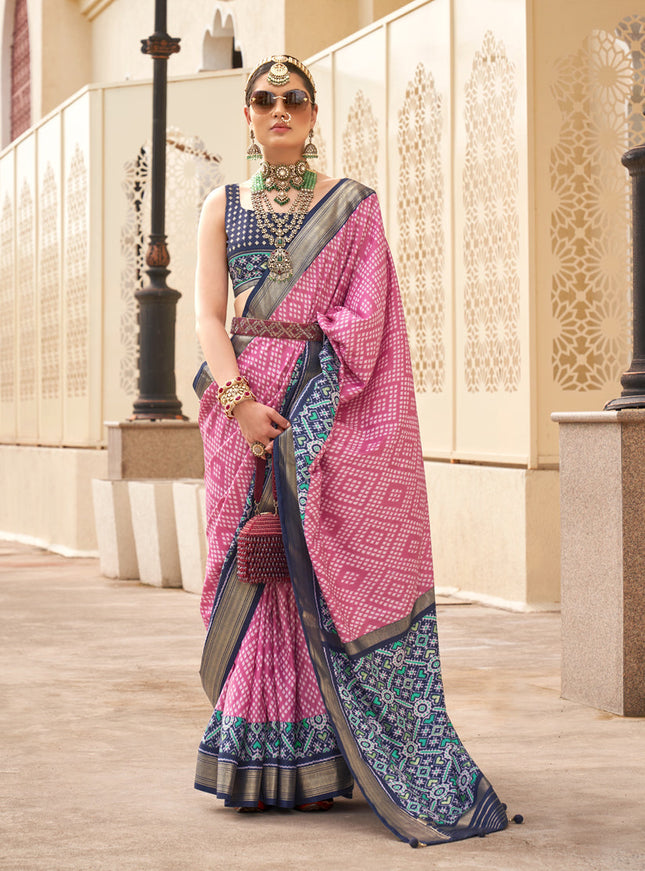 Pink Silk Digital Printed Saree
