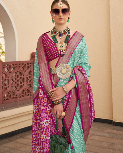 Sea Green Silk Digital Printed Saree