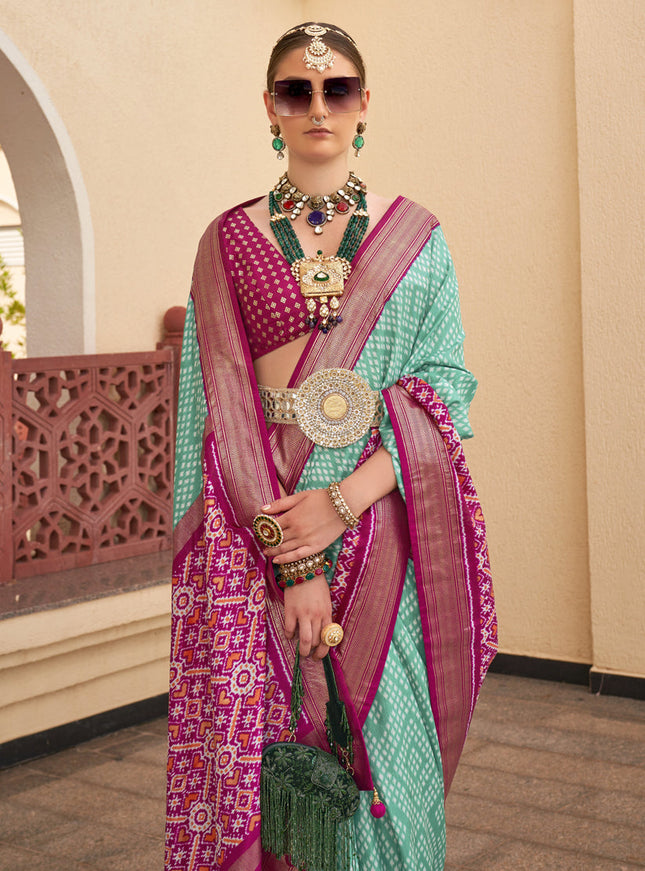 Sea Green Silk Digital Printed Saree