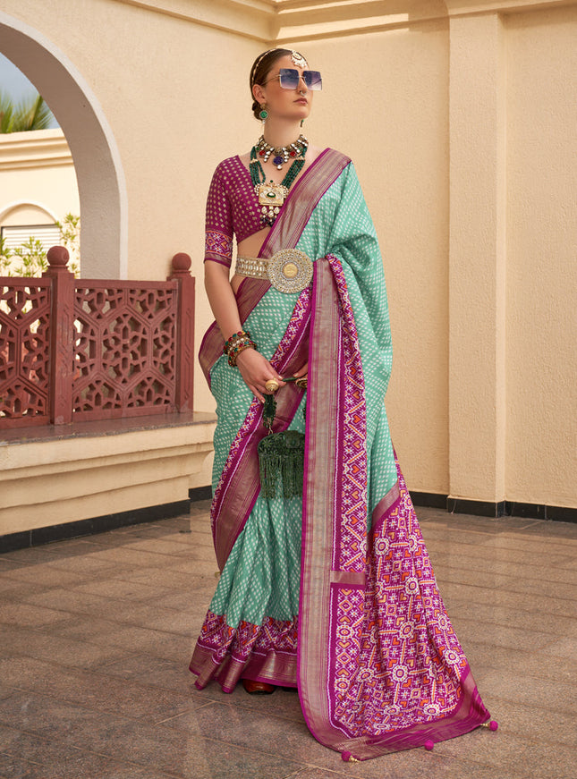 Sea Green Silk Digital Printed Saree