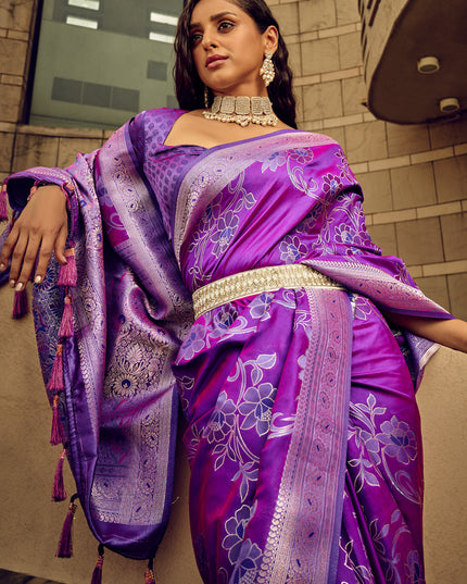 Purple Satin Brasso Zari Woven Saree