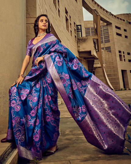 Indigo Blue Satin Brasso Zari Woven Saree