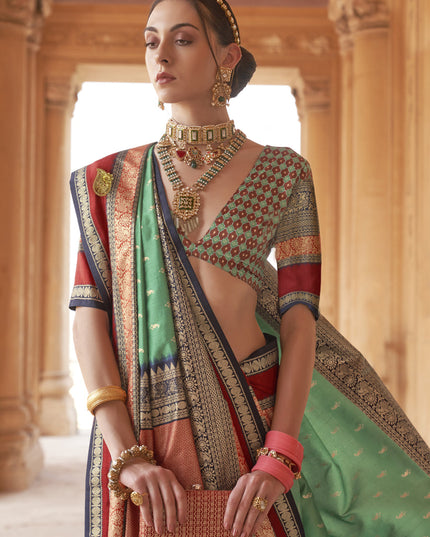 Sea Green Silk Embellished Saree