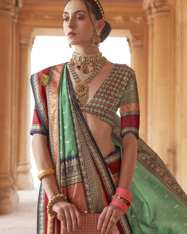 Sea Green Silk Embellished Saree