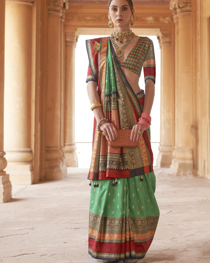 Sea Green Silk Embellished Saree