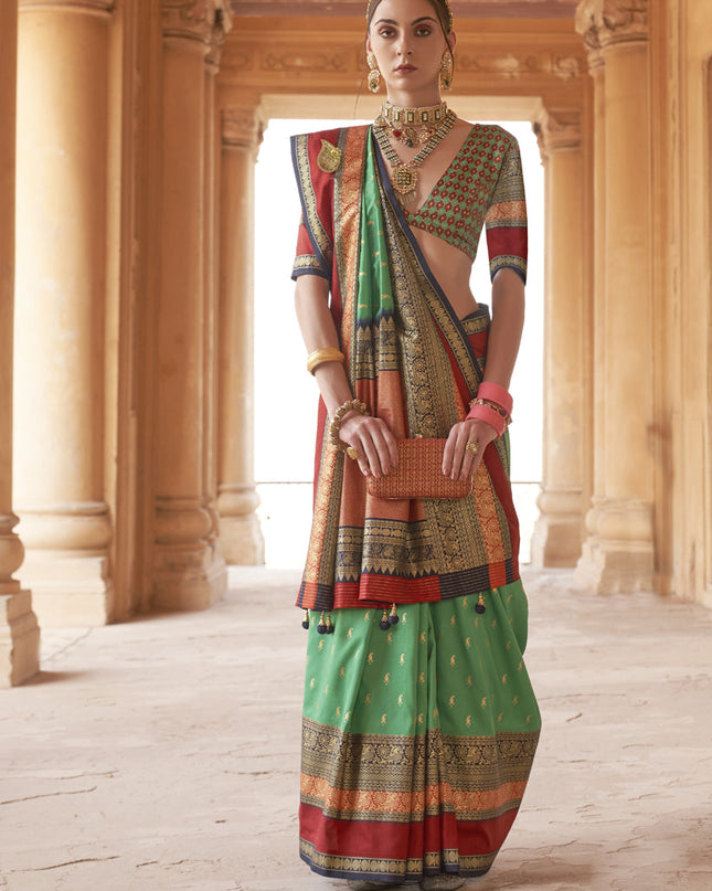 Sea Green Silk Embellished Saree