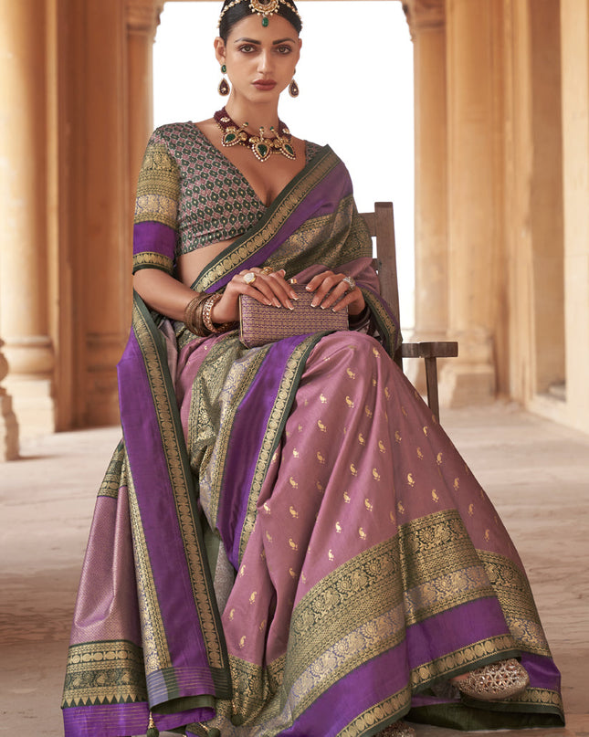 Lilac Silk Embellished Saree