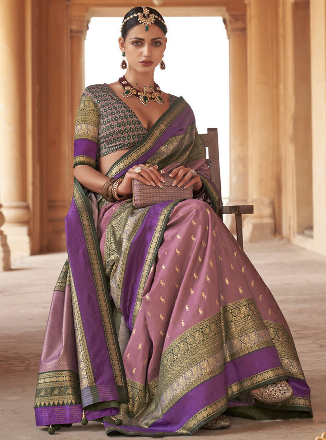 Lilac Silk Embellished Saree