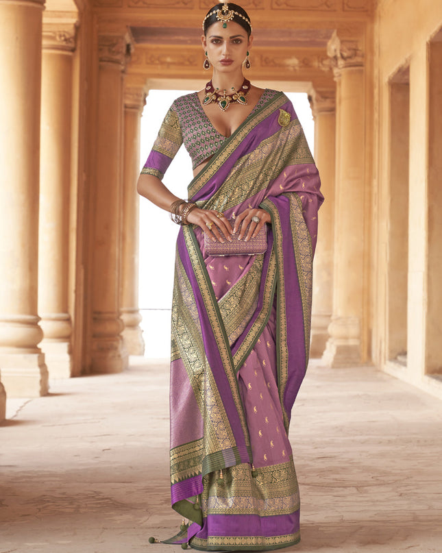 Lilac Silk Embellished Saree