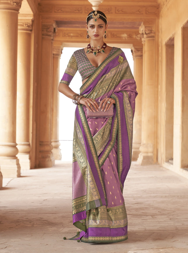 Lilac Silk Embellished Saree