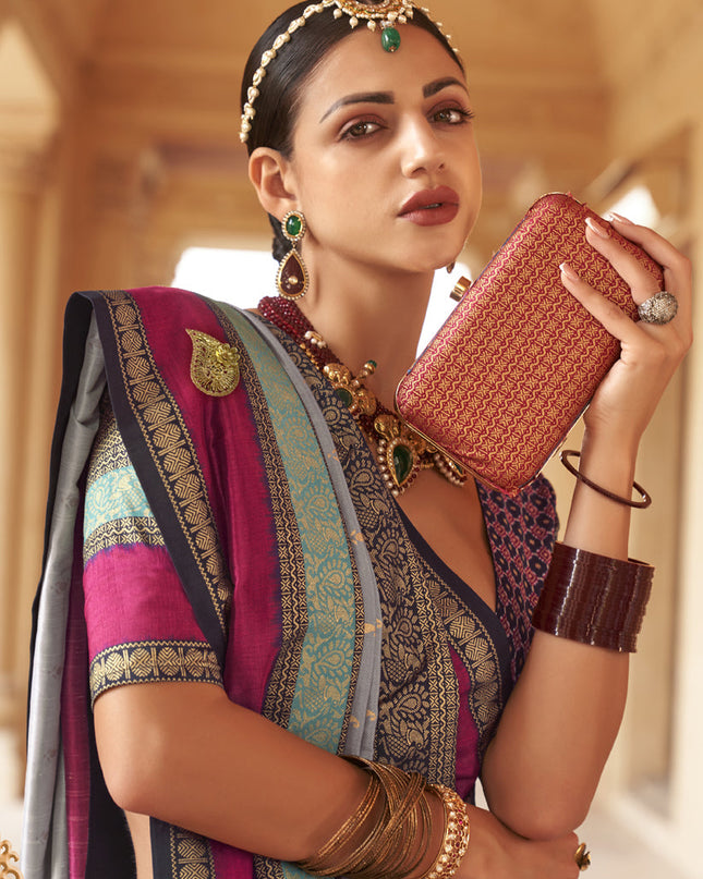 Lavender Grey Silk Embellished Saree