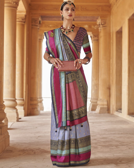 Lavender Grey Silk Embellished Saree