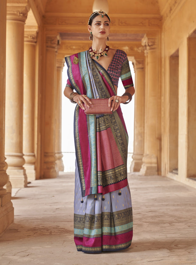 Lavender Grey Silk Embellished Saree