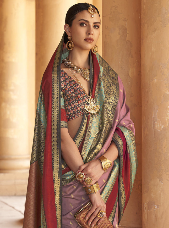 Pink Silk Embellished Saree