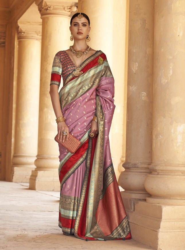Pink Silk Embellished Saree