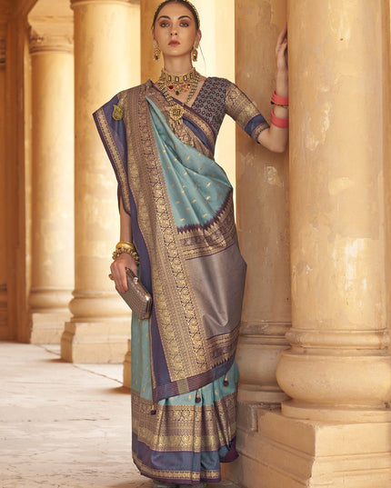 Livid Blue Silk Embellished Saree