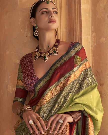 Pear Green Silk Embellished Saree
