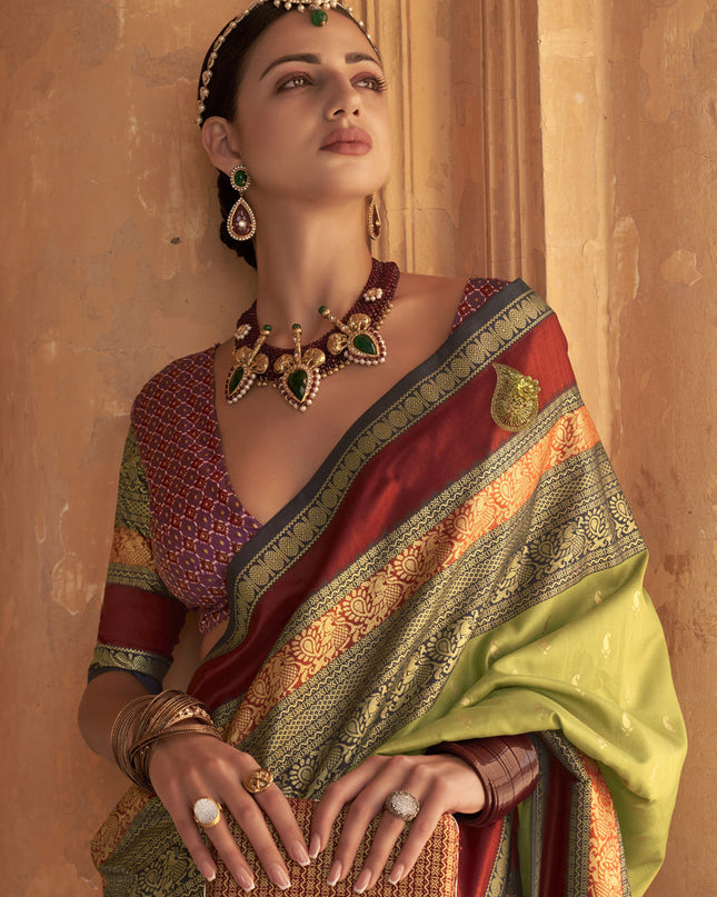 Pear Green Silk Embellished Saree