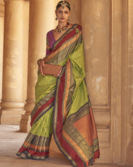 Pear Green Silk Embellished Saree
