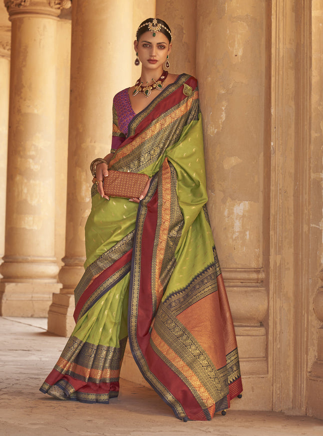 Pear Green Silk Embellished Saree