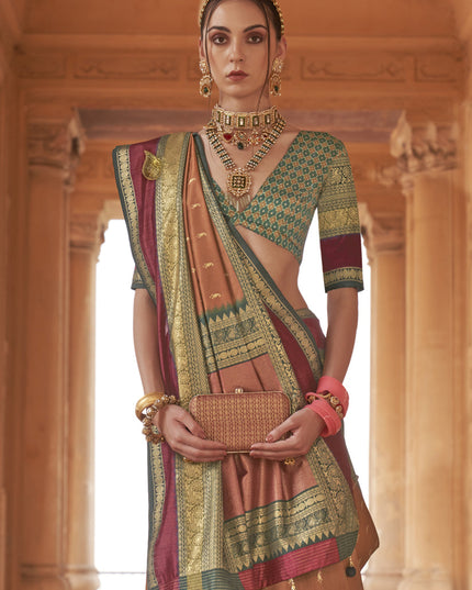 Dusty Peach Silk Embellished Saree