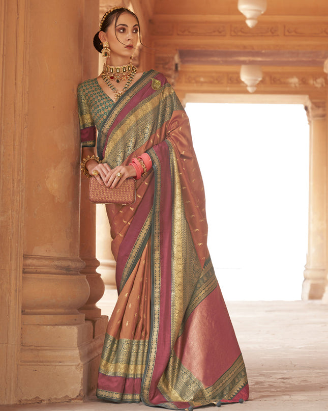Dusty Peach Silk Embellished Saree